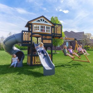 Magnolia Falls Wooden Swing Set with Clubhouse & Crow's Nest