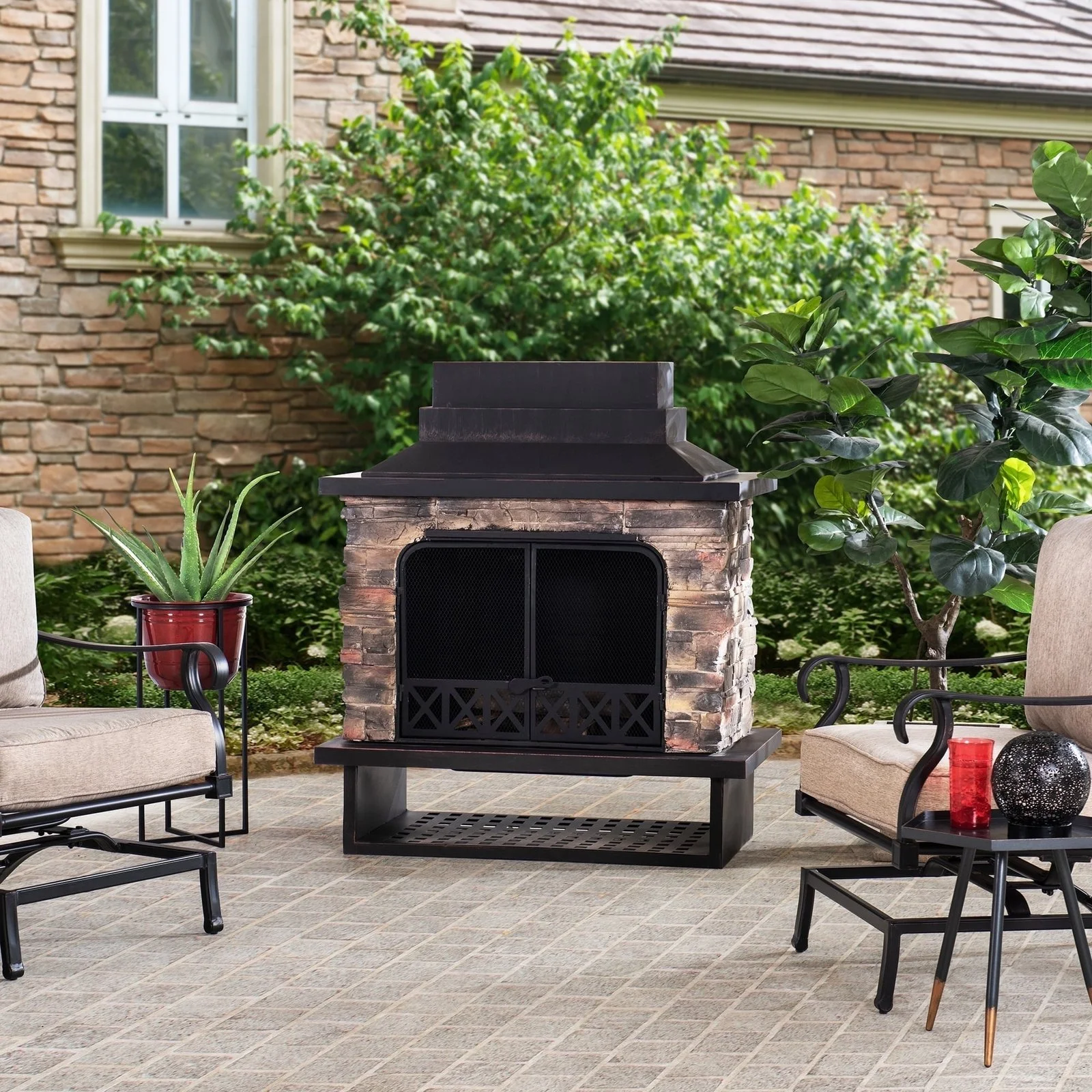 Sunjoy Wood Burning Outdoor Fireplace