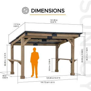 Sunjoy 10 x 12 ft Matte Black Cedar Framed Wooden Gazebo