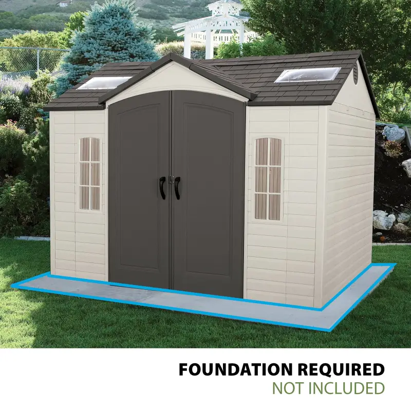 Lifetime 10 x 8 ft Lockable Polyethylene Outdoor Storage Shed, Tan and Brown