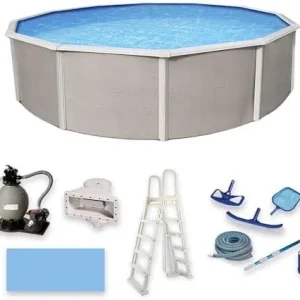 Blue Wave 15 ft Round 52 Inch Deep Metal Wall Swimming Pool Package